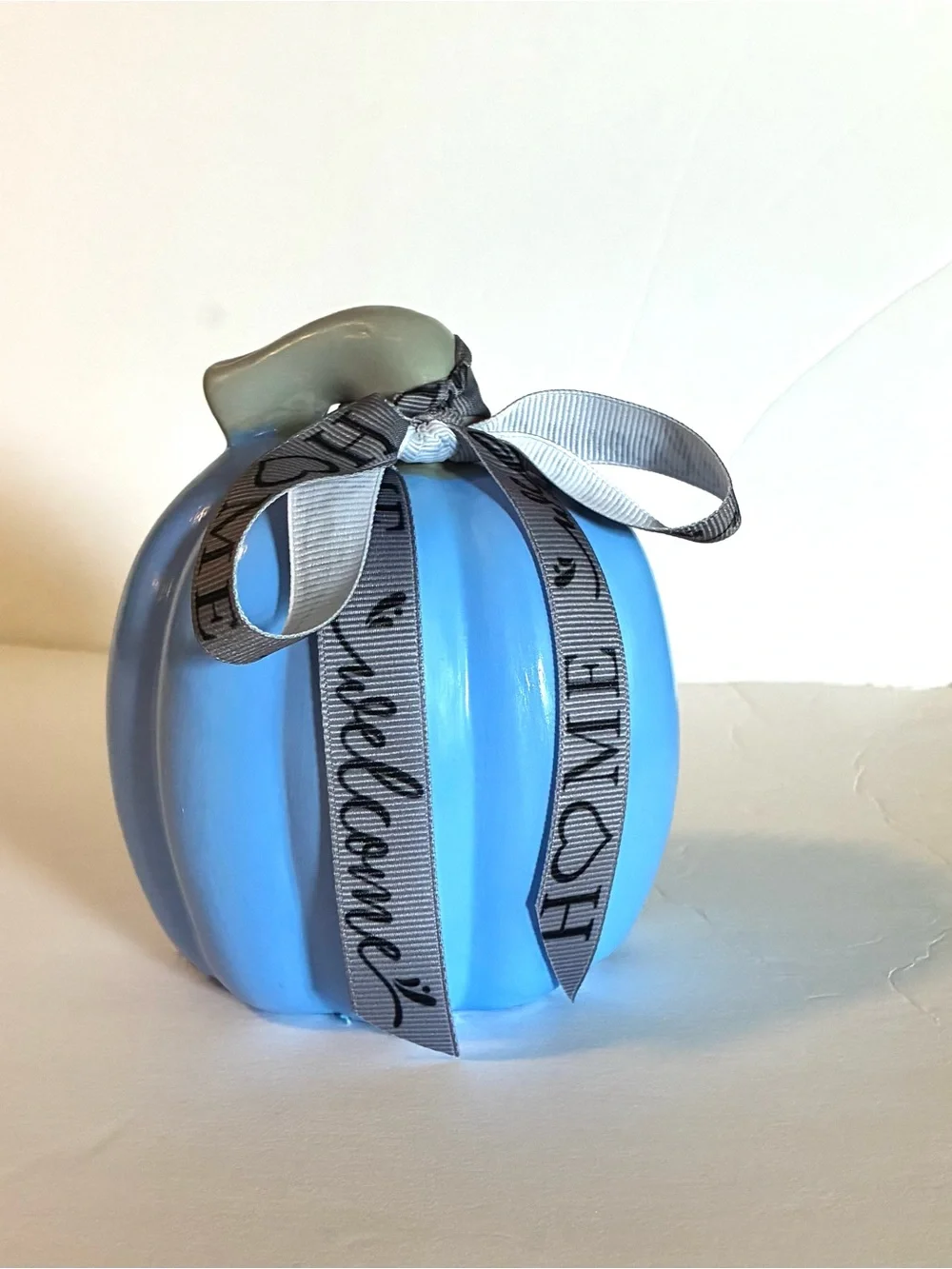 Blue Decorative Pumpkin with Ribbon